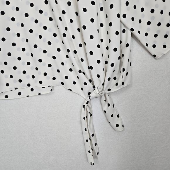 Talbots Side Tie Dot Print Top Sz 3X White Black Polka Dot 3/4 Sleeve READ - Picture 3 of 14